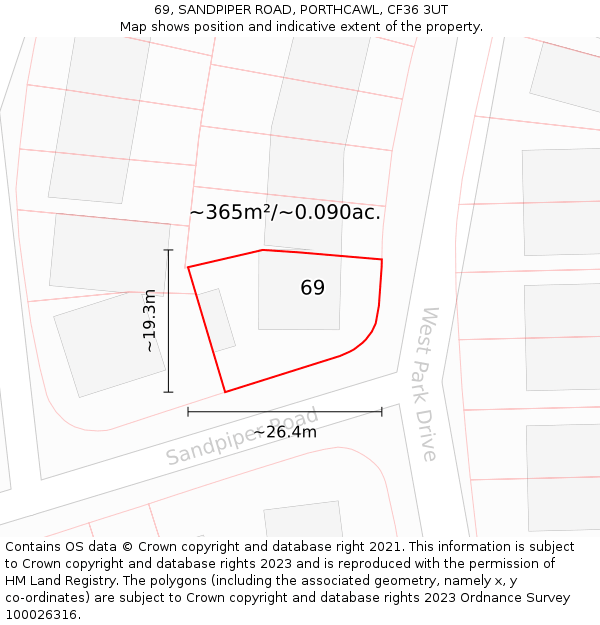69, SANDPIPER ROAD, PORTHCAWL, CF36 3UT: Plot and title map