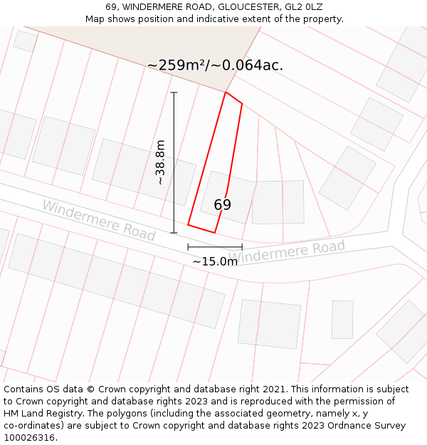 69, WINDERMERE ROAD, GLOUCESTER, GL2 0LZ: Plot and title map