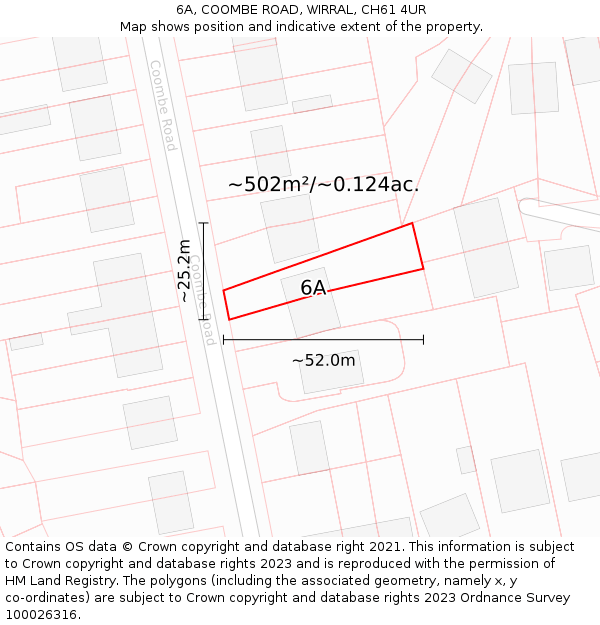 6A, COOMBE ROAD, WIRRAL, CH61 4UR: Plot and title map