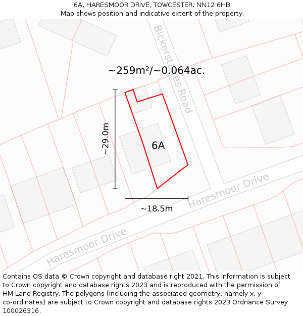 6A, HARESMOOR DRIVE, TOWCESTER, NN12 6HB: Plot and title map