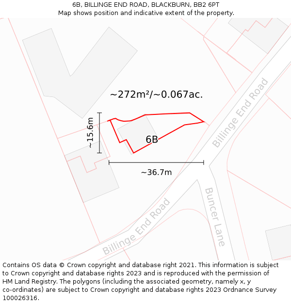6B, BILLINGE END ROAD, BLACKBURN, BB2 6PT: Plot and title map