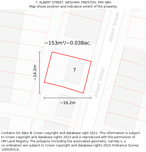 7, ALBERT STREET, WESHAM, PRESTON, PR4 3BN: Plot and title map