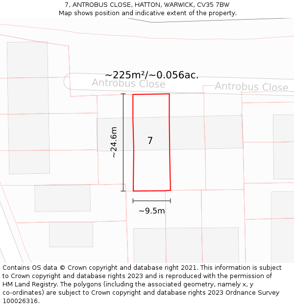 7, ANTROBUS CLOSE, HATTON, WARWICK, CV35 7BW: Plot and title map
