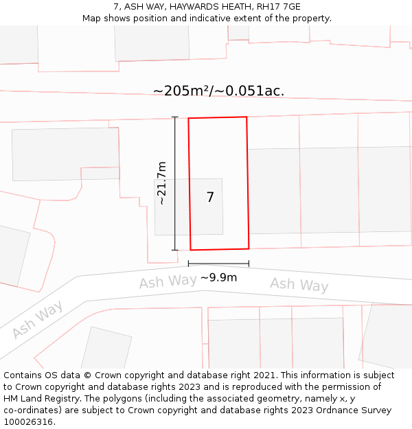 7, ASH WAY, HAYWARDS HEATH, RH17 7GE: Plot and title map