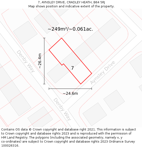 7, AYNSLEY DRIVE, CRADLEY HEATH, B64 5RJ: Plot and title map
