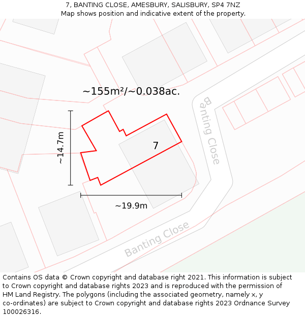 7, BANTING CLOSE, AMESBURY, SALISBURY, SP4 7NZ: Plot and title map