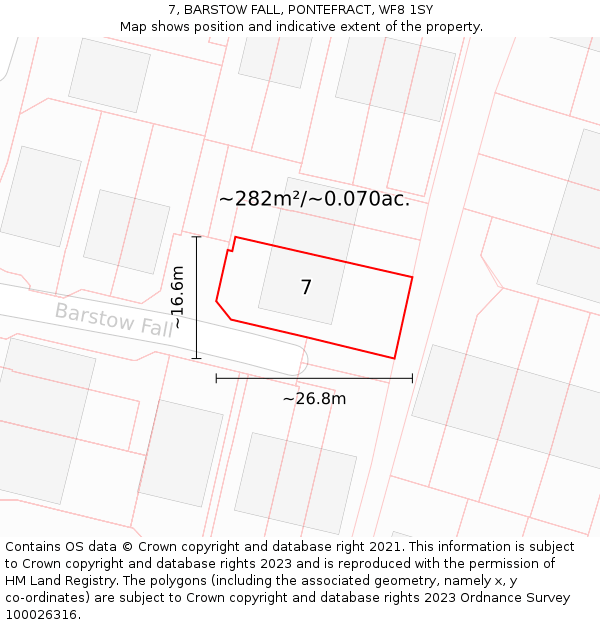 7, BARSTOW FALL, PONTEFRACT, WF8 1SY: Plot and title map