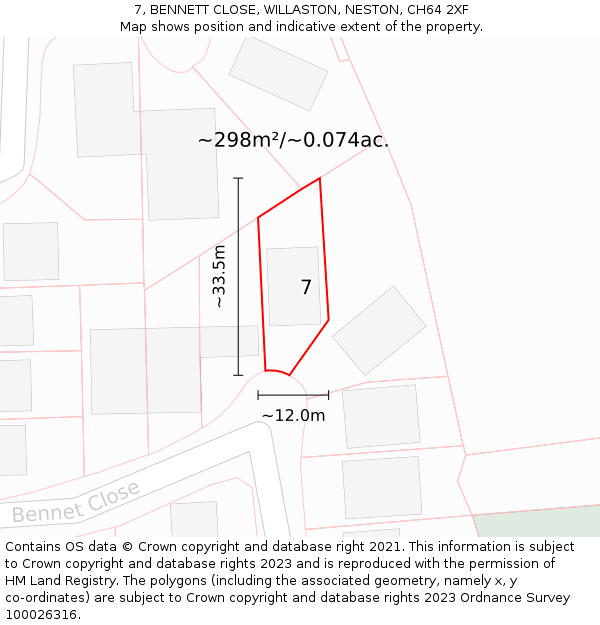 7, BENNETT CLOSE, WILLASTON, NESTON, CH64 2XF: Plot and title map