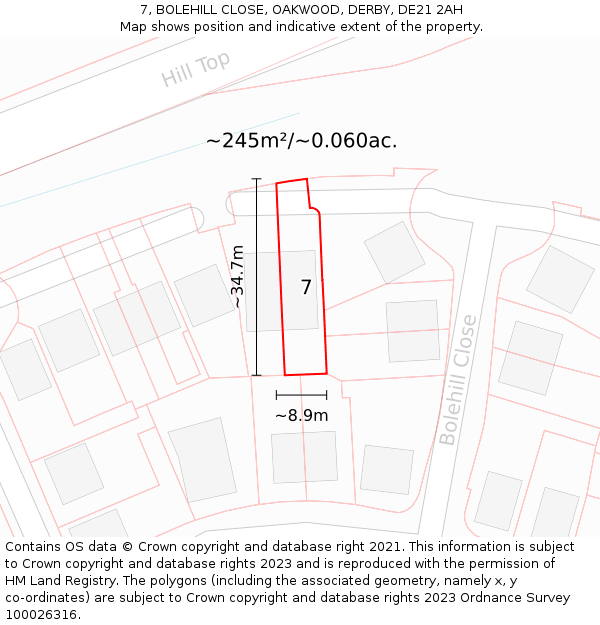 7, BOLEHILL CLOSE, OAKWOOD, DERBY, DE21 2AH: Plot and title map