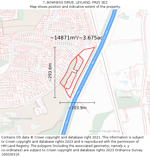 7, BOWNESS DRIVE, LEYLAND, PR25 3EZ: Plot and title map