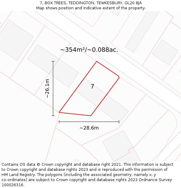 7, BOX TREES, TEDDINGTON, TEWKESBURY, GL20 8JA: Plot and title map