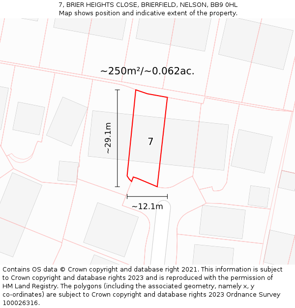 7, BRIER HEIGHTS CLOSE, BRIERFIELD, NELSON, BB9 0HL: Plot and title map