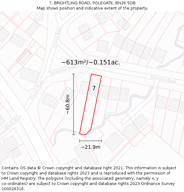7, BRIGHTLING ROAD, POLEGATE, BN26 5DB: Plot and title map
