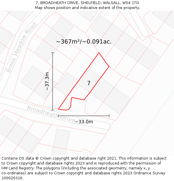 7, BROADHEATH DRIVE, SHELFIELD, WALSALL, WS4 1TG: Plot and title map