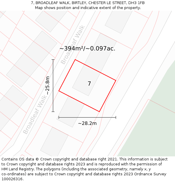 7, BROADLEAF WALK, BIRTLEY, CHESTER LE STREET, DH3 1FB: Plot and title map
