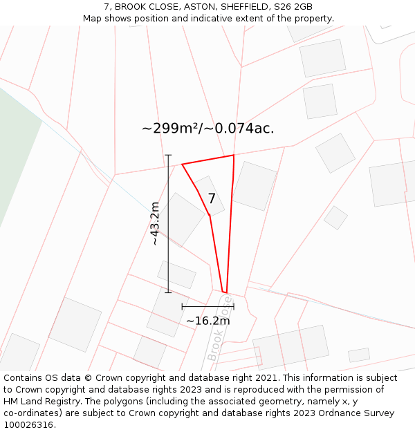 7, BROOK CLOSE, ASTON, SHEFFIELD, S26 2GB: Plot and title map