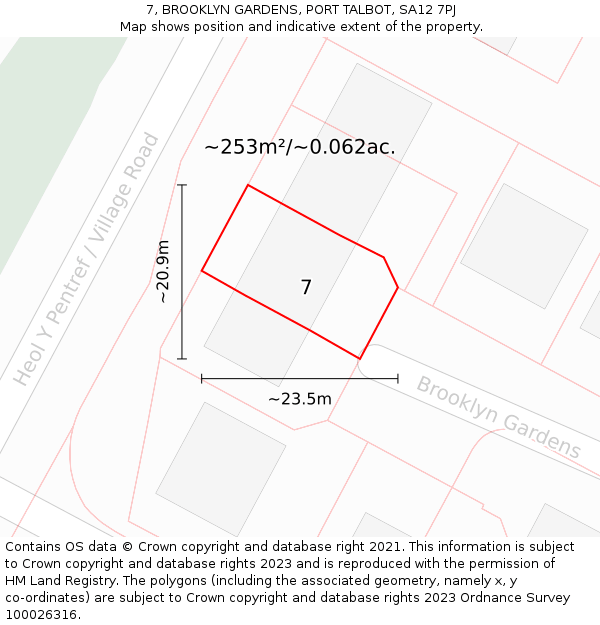 7, BROOKLYN GARDENS, PORT TALBOT, SA12 7PJ: Plot and title map