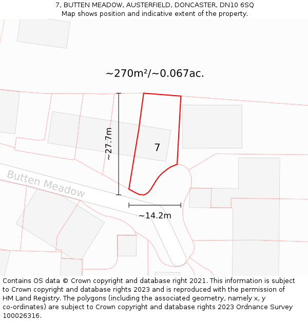 7, BUTTEN MEADOW, AUSTERFIELD, DONCASTER, DN10 6SQ: Plot and title map