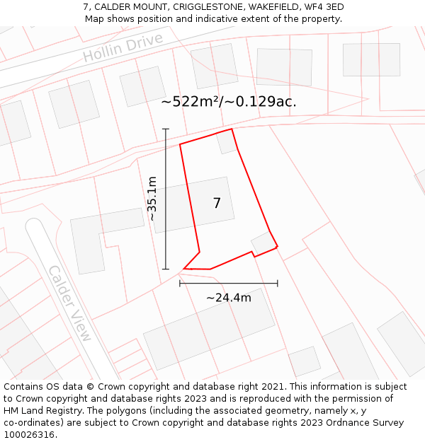 7, CALDER MOUNT, CRIGGLESTONE, WAKEFIELD, WF4 3ED: Plot and title map