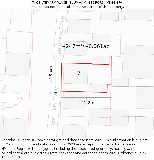 7, CENTENARY PLACE, BLUNHAM, BEDFORD, MK44 3FA: Plot and title map