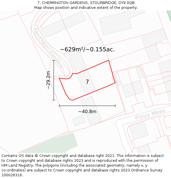 7, CHERRINGTON GARDENS, STOURBRIDGE, DY9 0QB: Plot and title map