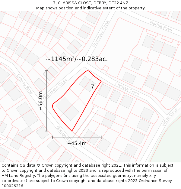 7, CLARISSA CLOSE, DERBY, DE22 4NZ: Plot and title map