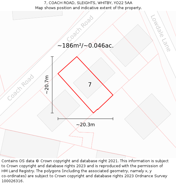 7, COACH ROAD, SLEIGHTS, WHITBY, YO22 5AA: Plot and title map
