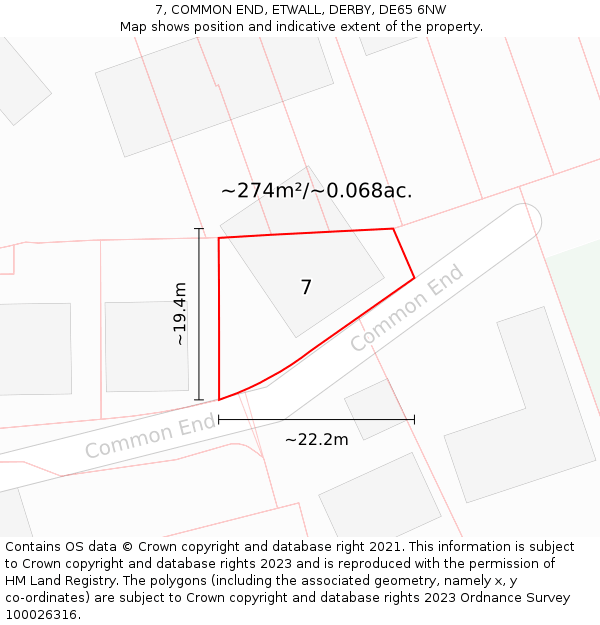 7, COMMON END, ETWALL, DERBY, DE65 6NW: Plot and title map