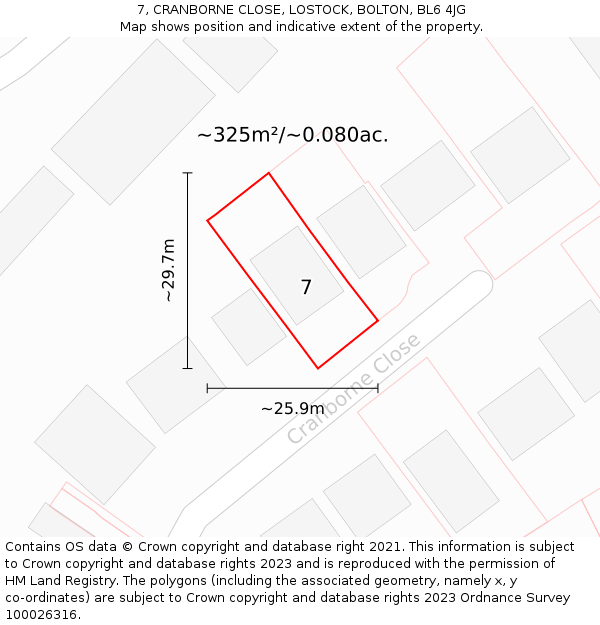 7, CRANBORNE CLOSE, LOSTOCK, BOLTON, BL6 4JG: Plot and title map