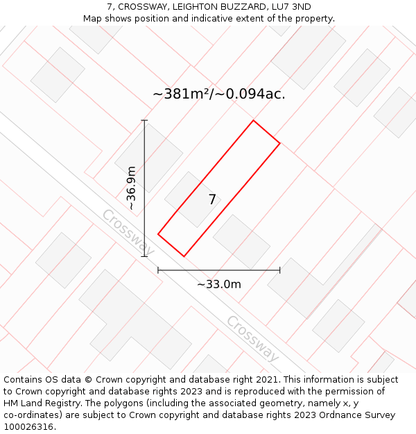 7, CROSSWAY, LEIGHTON BUZZARD, LU7 3ND: Plot and title map