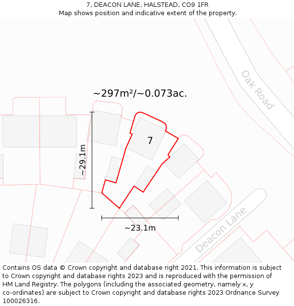 7, DEACON LANE, HALSTEAD, CO9 1FR: Plot and title map
