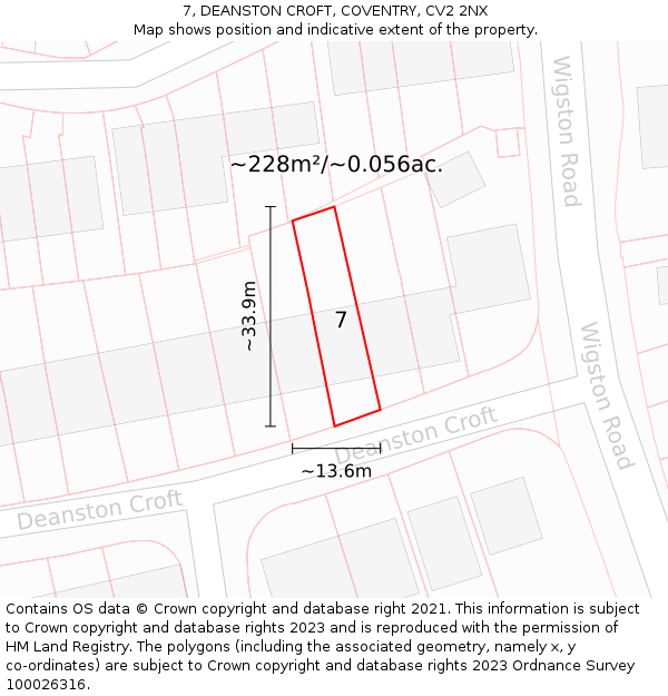 7, DEANSTON CROFT, COVENTRY, CV2 2NX: Plot and title map
