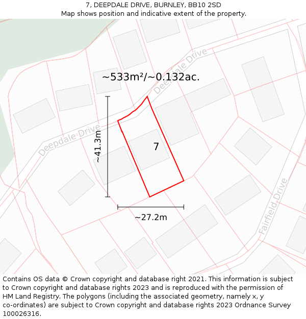 7, DEEPDALE DRIVE, BURNLEY, BB10 2SD: Plot and title map