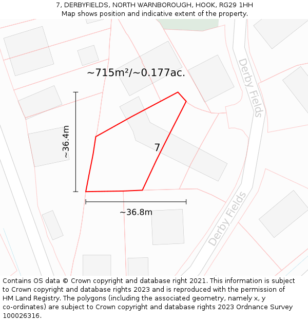 7, DERBYFIELDS, NORTH WARNBOROUGH, HOOK, RG29 1HH: Plot and title map