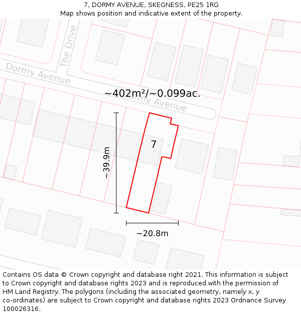 7, DORMY AVENUE, SKEGNESS, PE25 1RG: Plot and title map
