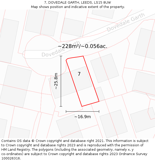 7, DOVEDALE GARTH, LEEDS, LS15 8UW: Plot and title map