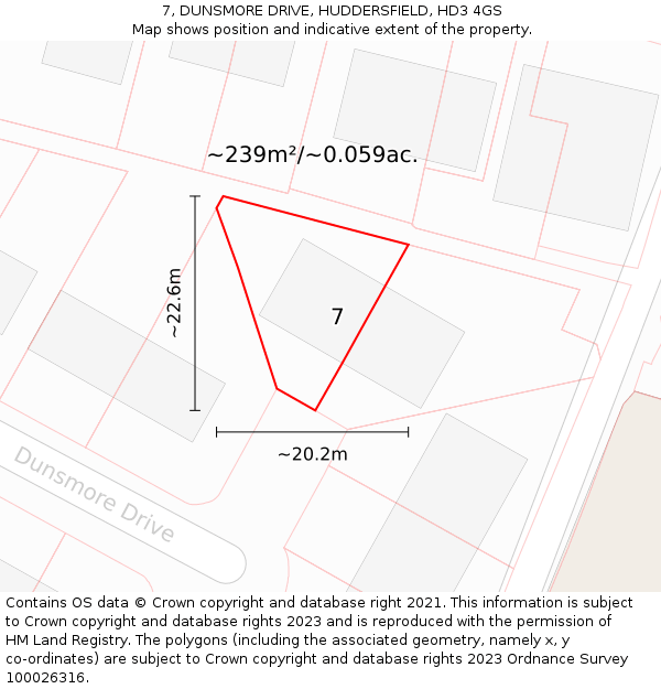 7, DUNSMORE DRIVE, HUDDERSFIELD, HD3 4GS: Plot and title map
