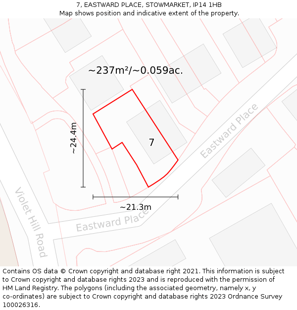 7, EASTWARD PLACE, STOWMARKET, IP14 1HB: Plot and title map