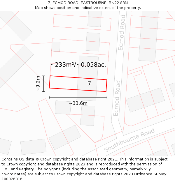 7, ECMOD ROAD, EASTBOURNE, BN22 8RN: Plot and title map