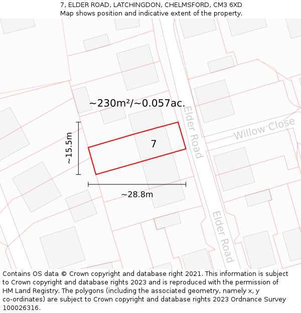 7, ELDER ROAD, LATCHINGDON, CHELMSFORD, CM3 6XD: Plot and title map
