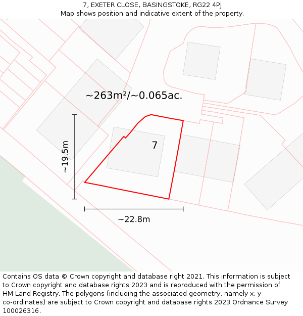 7, EXETER CLOSE, BASINGSTOKE, RG22 4PJ: Plot and title map