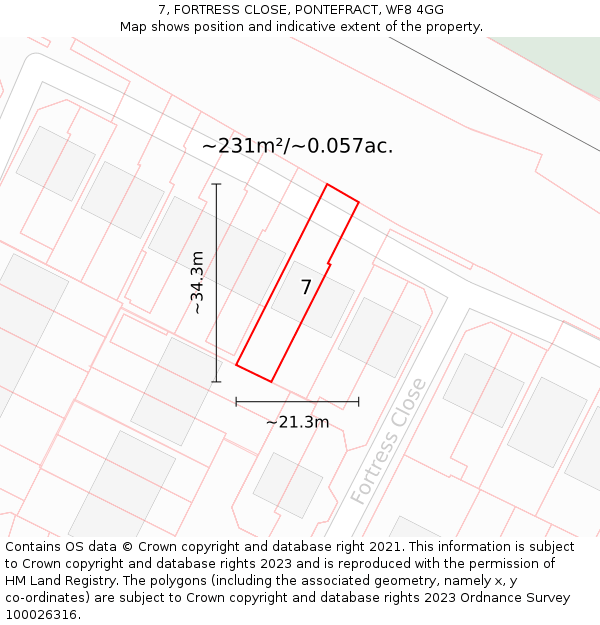 7, FORTRESS CLOSE, PONTEFRACT, WF8 4GG: Plot and title map
