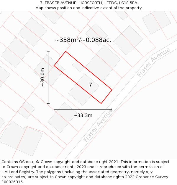 7, FRASER AVENUE, HORSFORTH, LEEDS, LS18 5EA: Plot and title map