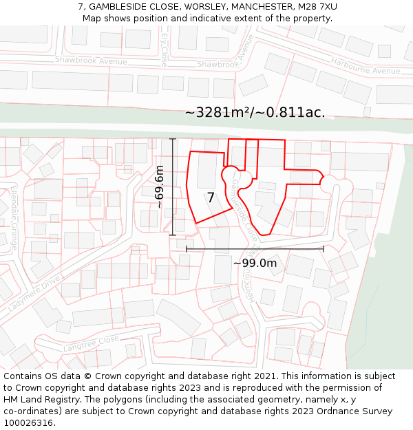 7, GAMBLESIDE CLOSE, WORSLEY, MANCHESTER, M28 7XU: Plot and title map