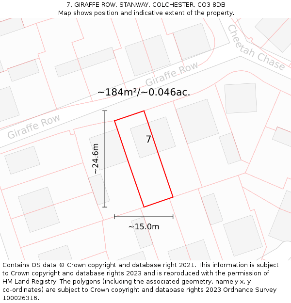 7, GIRAFFE ROW, STANWAY, COLCHESTER, CO3 8DB: Plot and title map