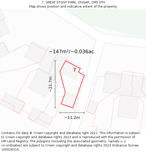 7, GREAT STONY PARK, ONGAR, CM5 0TH: Plot and title map