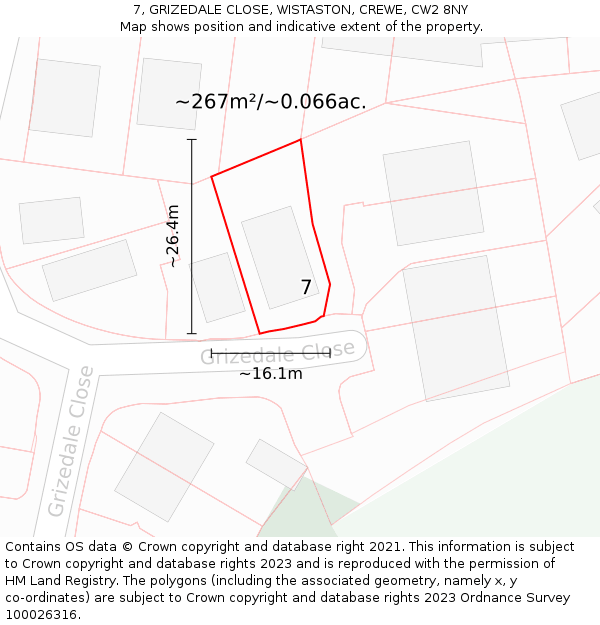 7, GRIZEDALE CLOSE, WISTASTON, CREWE, CW2 8NY: Plot and title map