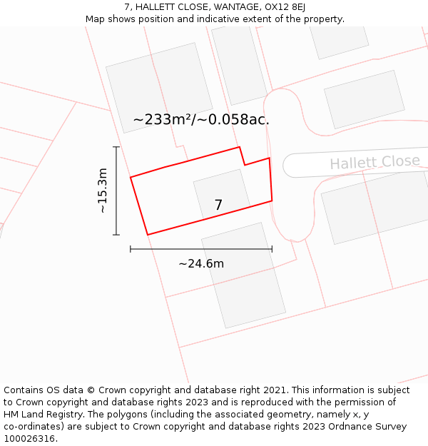 7, HALLETT CLOSE, WANTAGE, OX12 8EJ: Plot and title map