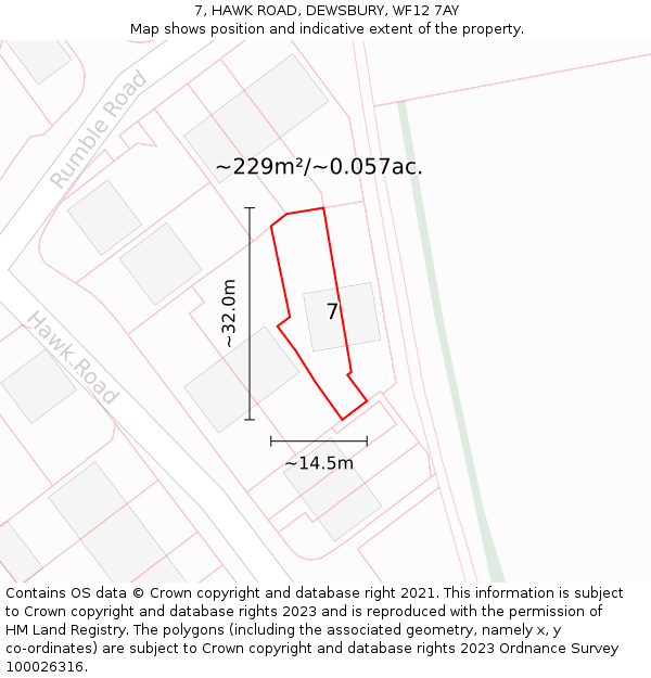 7, HAWK ROAD, DEWSBURY, WF12 7AY: Plot and title map