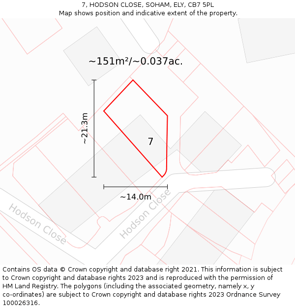 7, HODSON CLOSE, SOHAM, ELY, CB7 5PL: Plot and title map